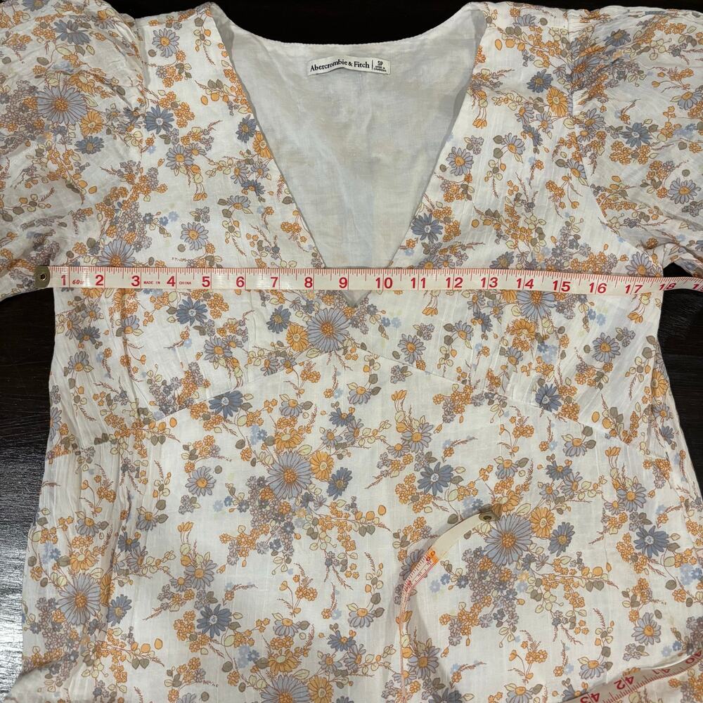 Abercrombie & Fitch Floral Puff Sleeve Cotton Mini Dress S Cottage Milkmaid - Picture 4 of 6